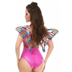 🦋B2G1🦋DAISY CORSETS Rainbow Glitter PVC Large Butterfly Wing Body Harness O/S